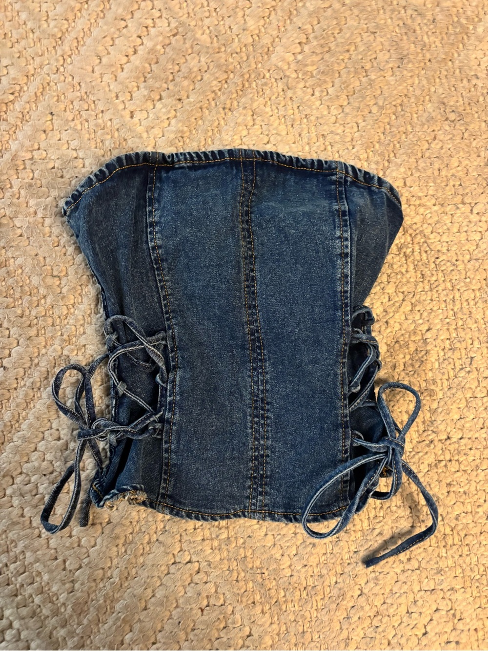 Denim Lace-Up Corset Tank Top - Dark Blue